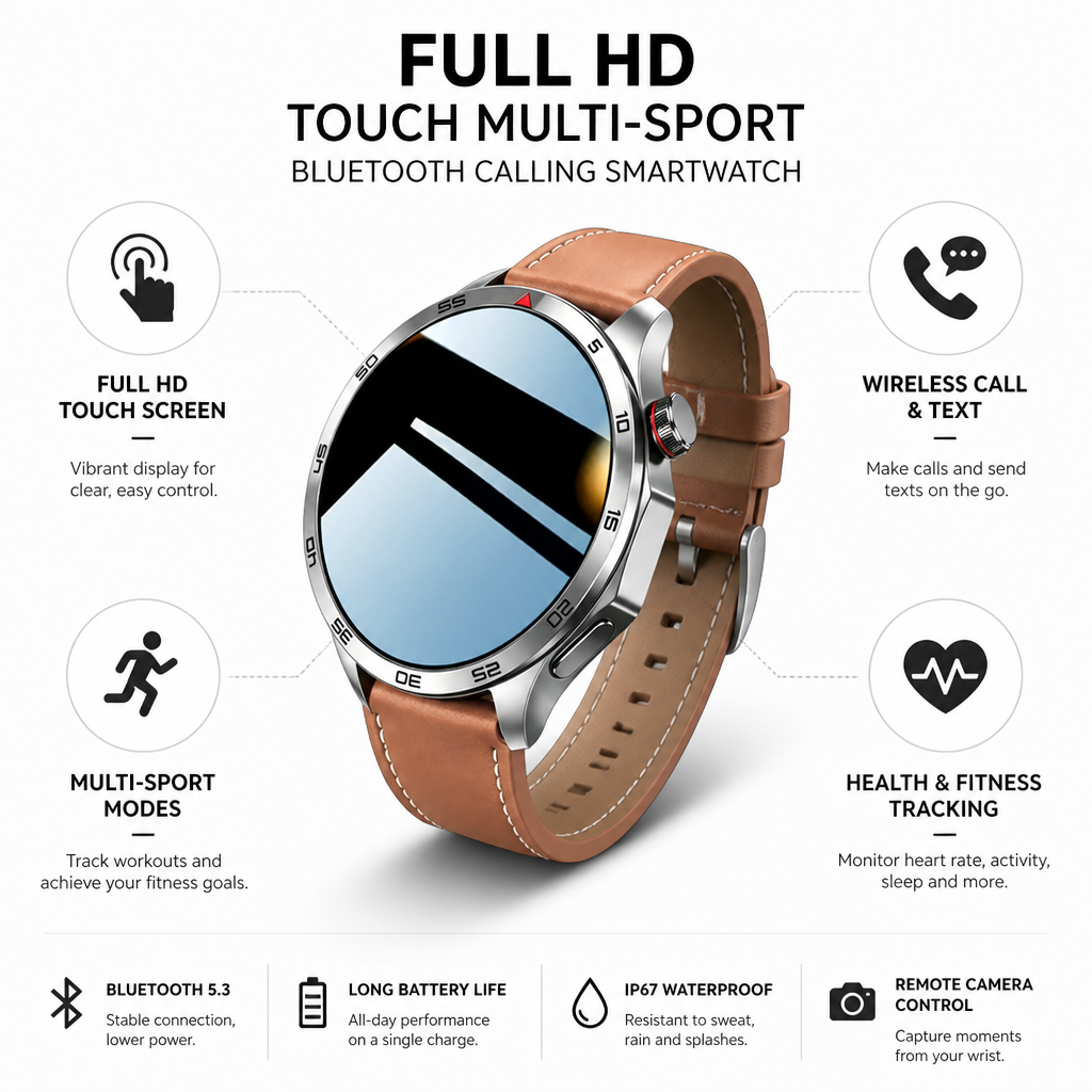 Full HD Touch Multi-Sport Bluetooth Calling Smartwatch