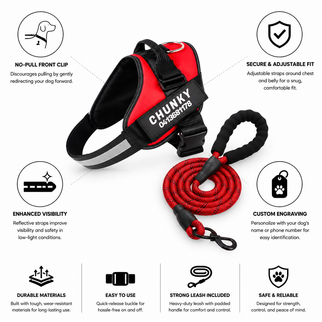Adjustable No-Pull Front-Clip Dog Harness (Custom Engraving)