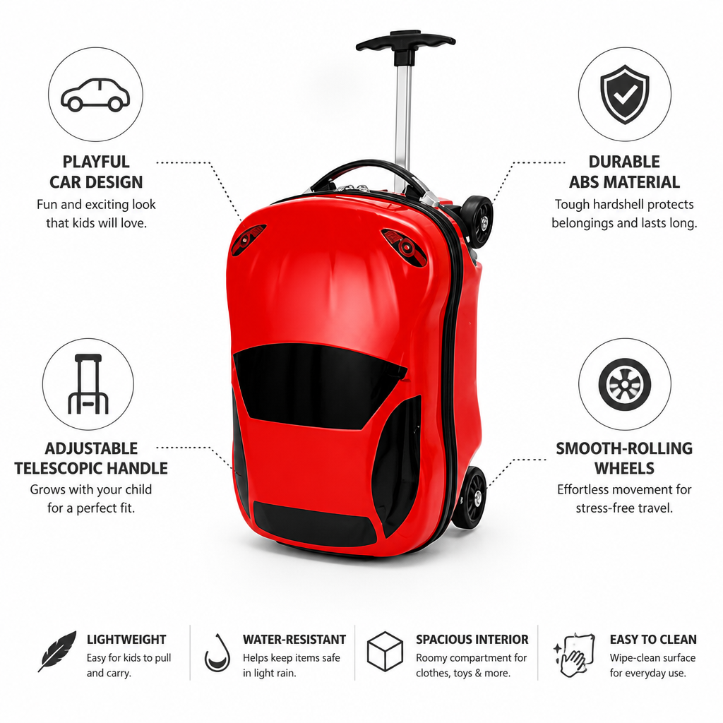 Car-Shaped ABS Hardshell Kids Pull-Along Suitcase
