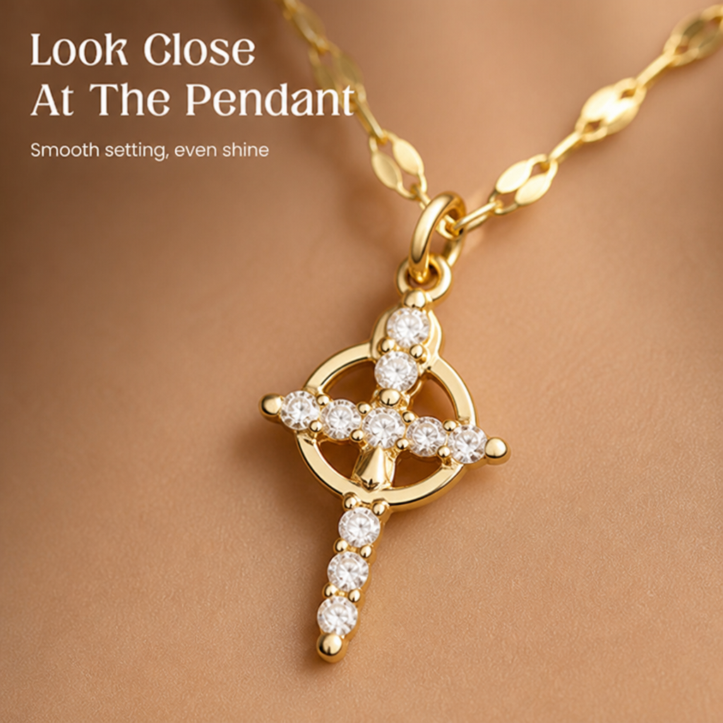 LumaSoul™ – Dainty Petal Chain Necklace with Initial & Cross Charms