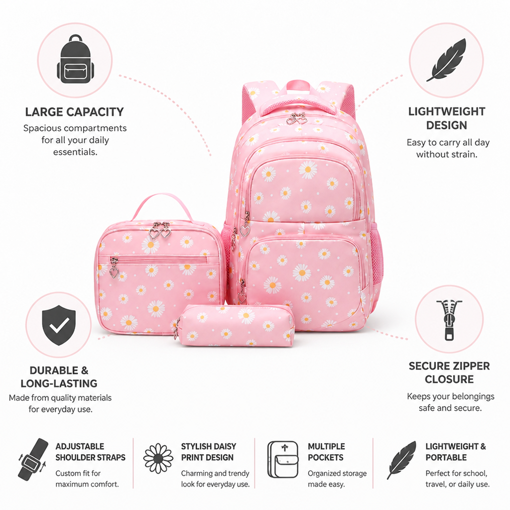 Lightweight Large-Capacity Daisy Backpack (Set of 3)