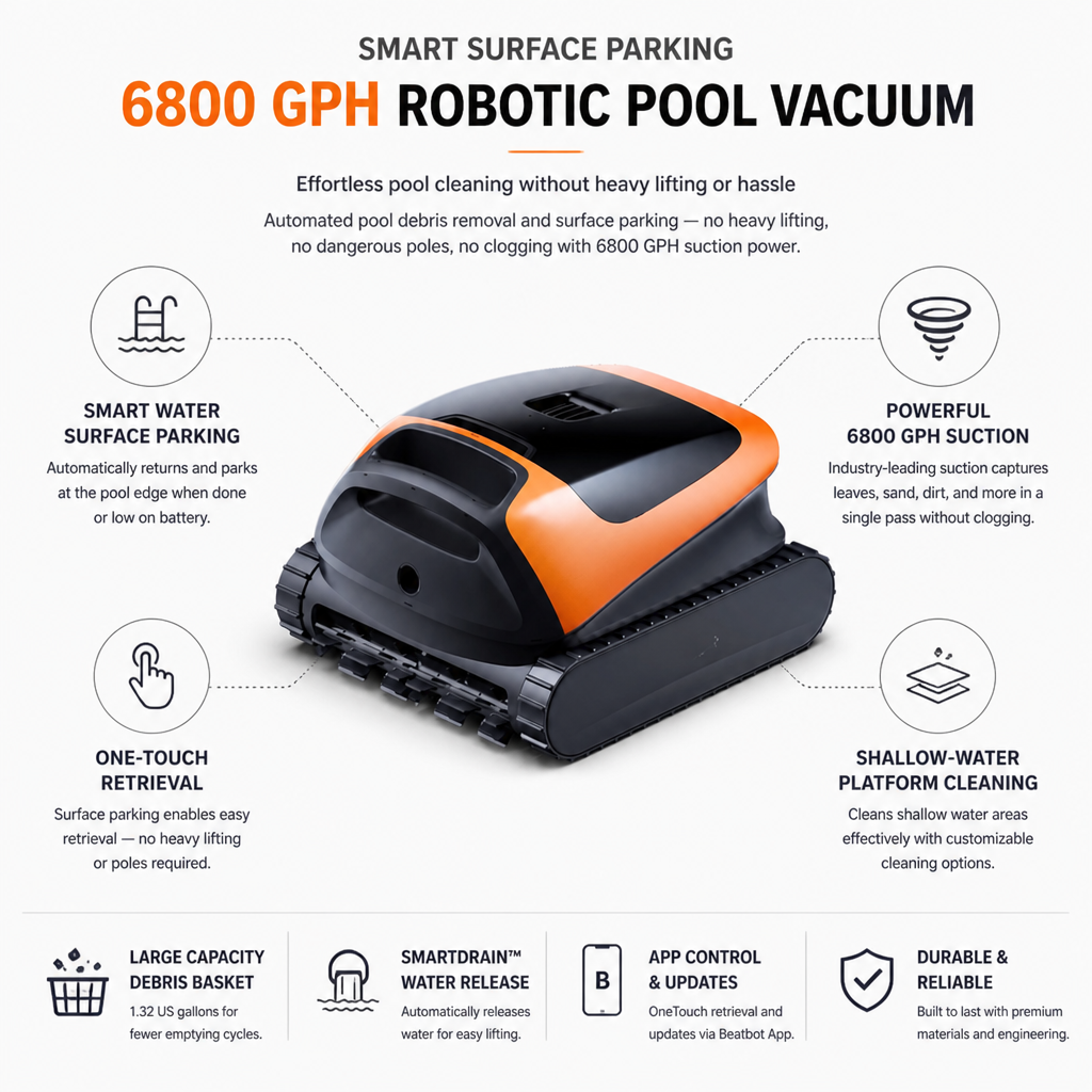 Smart Surface Parking 6800 GPH Robotic Pool Vacuum