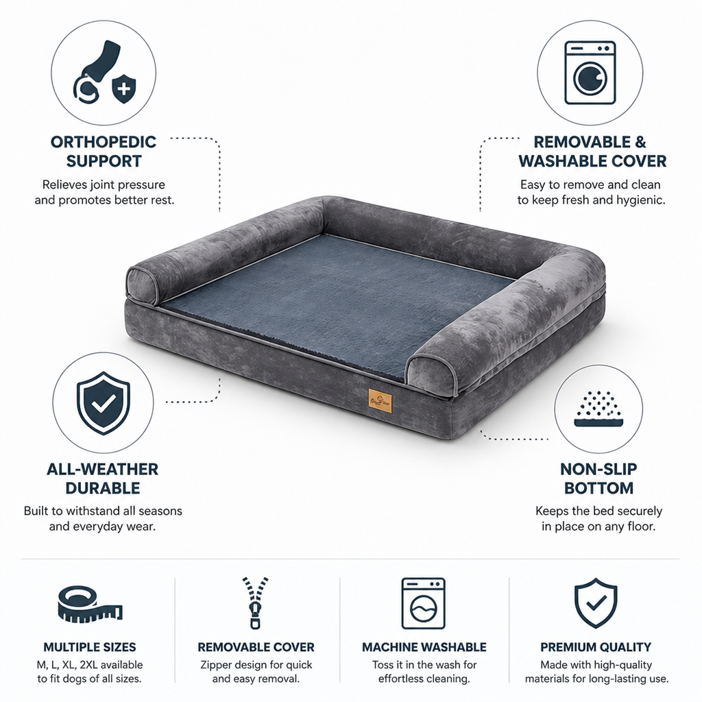 Orthopedic Bolster Dog Bed (Removable Washable Cover)