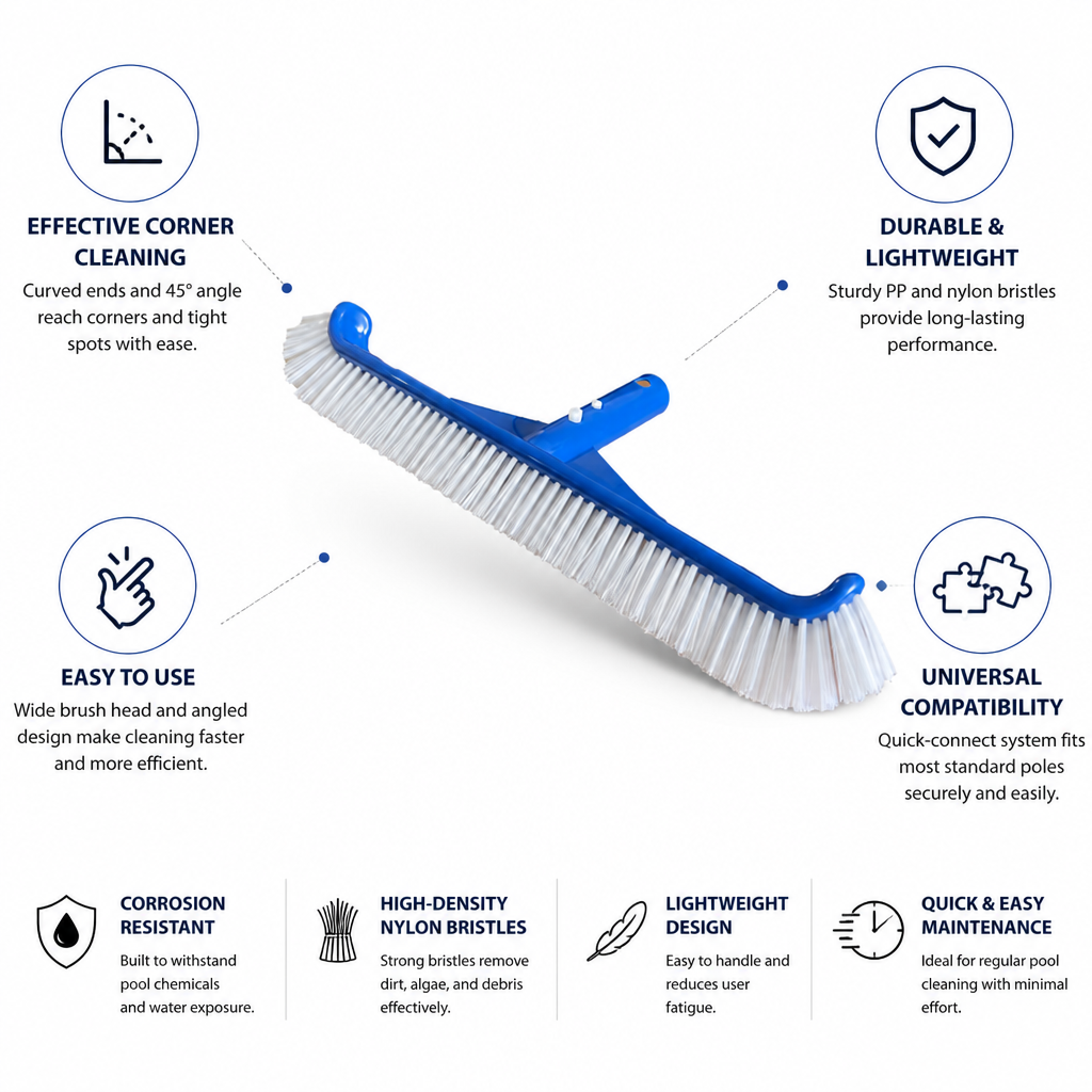 45° Angled Curved-End Nylon Pool Brush Head (Quick-Connect, 17in)