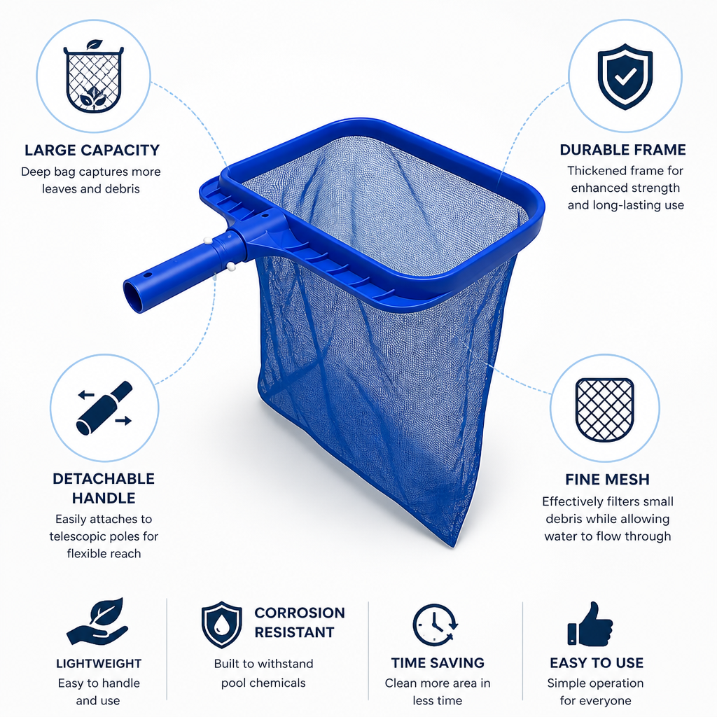 Large Capacity Deep Bag Pool Skimmer (Detachable Handle)
