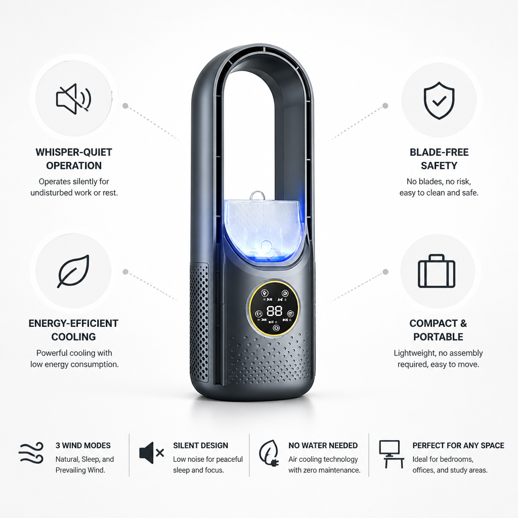 Bladeless Whisper-Quiet Tabletop Fan (3 Wind Modes)