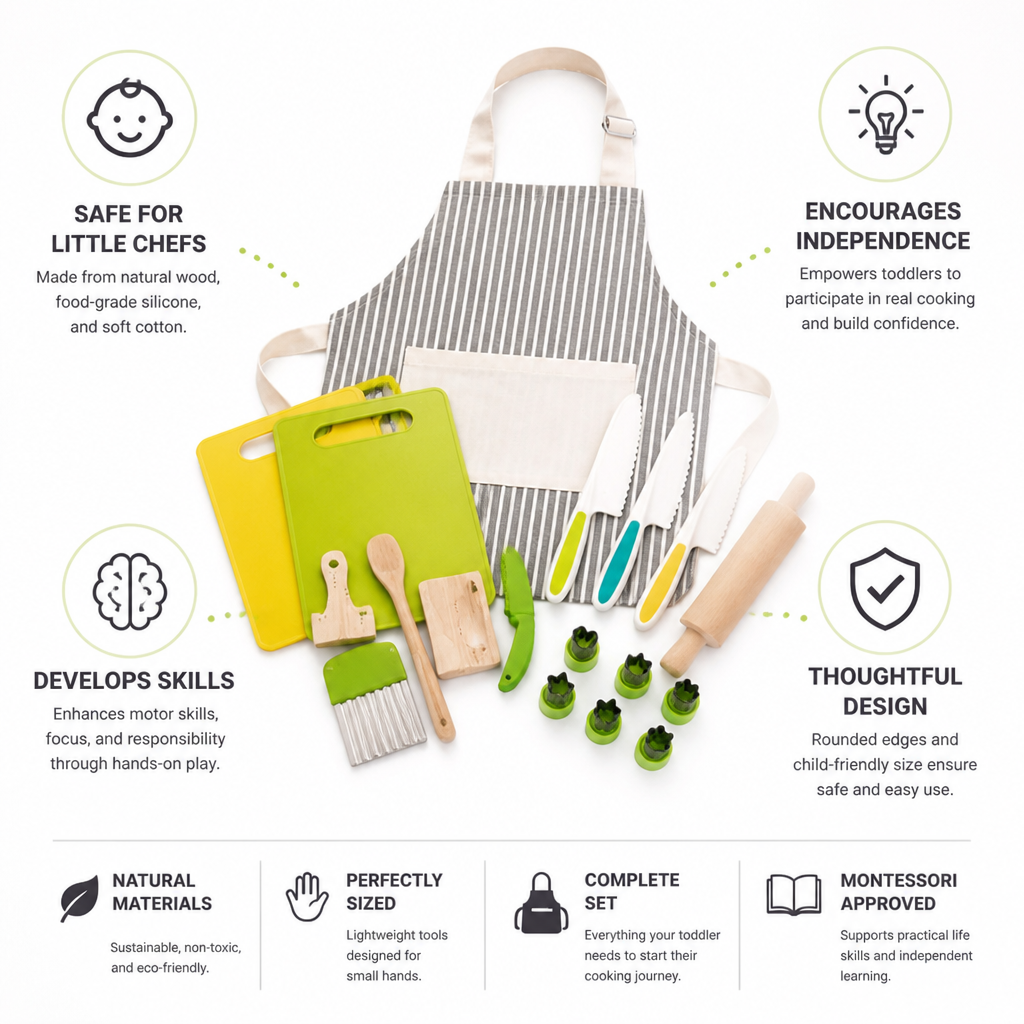 Montessori Natural Wood & Food-Grade Silicone Toddler Cooking Set
