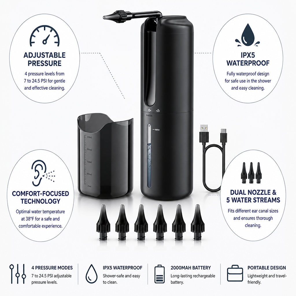 Adjustable Pressure Waterproof Rechargeable Ear Cleaning Device