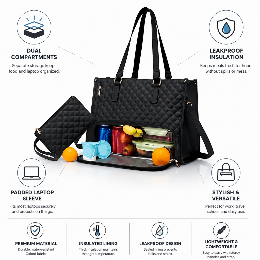 Insulated Leakproof Dual-Compartment Lunch & Laptop Tote