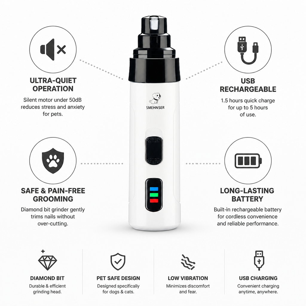 Ultra-Quiet USB Rechargeable Pet Nail Grinder