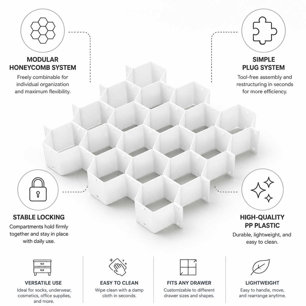 Modular Honeycomb Plug-In Drawer Organizer