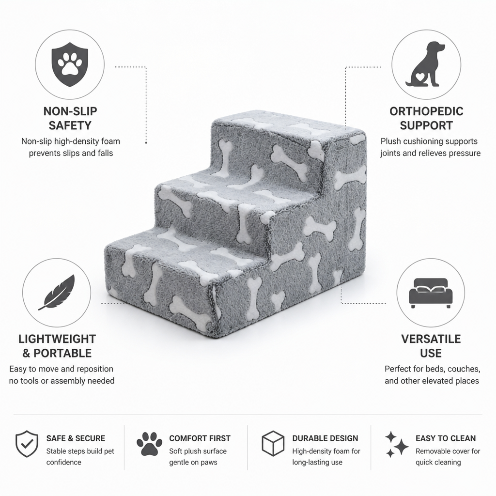 Non-Slip High-Density Foam Orthopedic Pet Stairs (Three-Step)