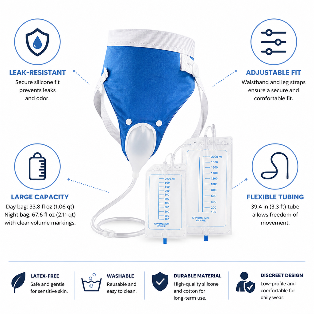 Adjustable Leak-Resistant Silicone Urine Collector (1000 mL)