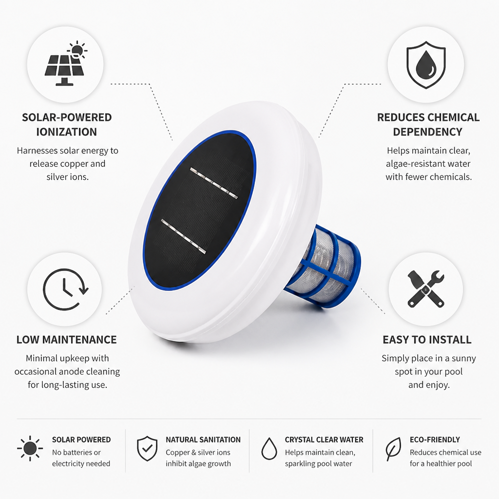 Solar-Powered Copper & Silver Pool Ionizer