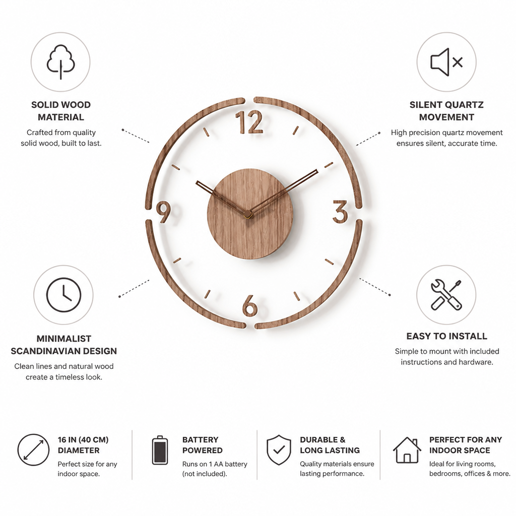 Minimalist Solid Wood Silent Quartz Wall Clock