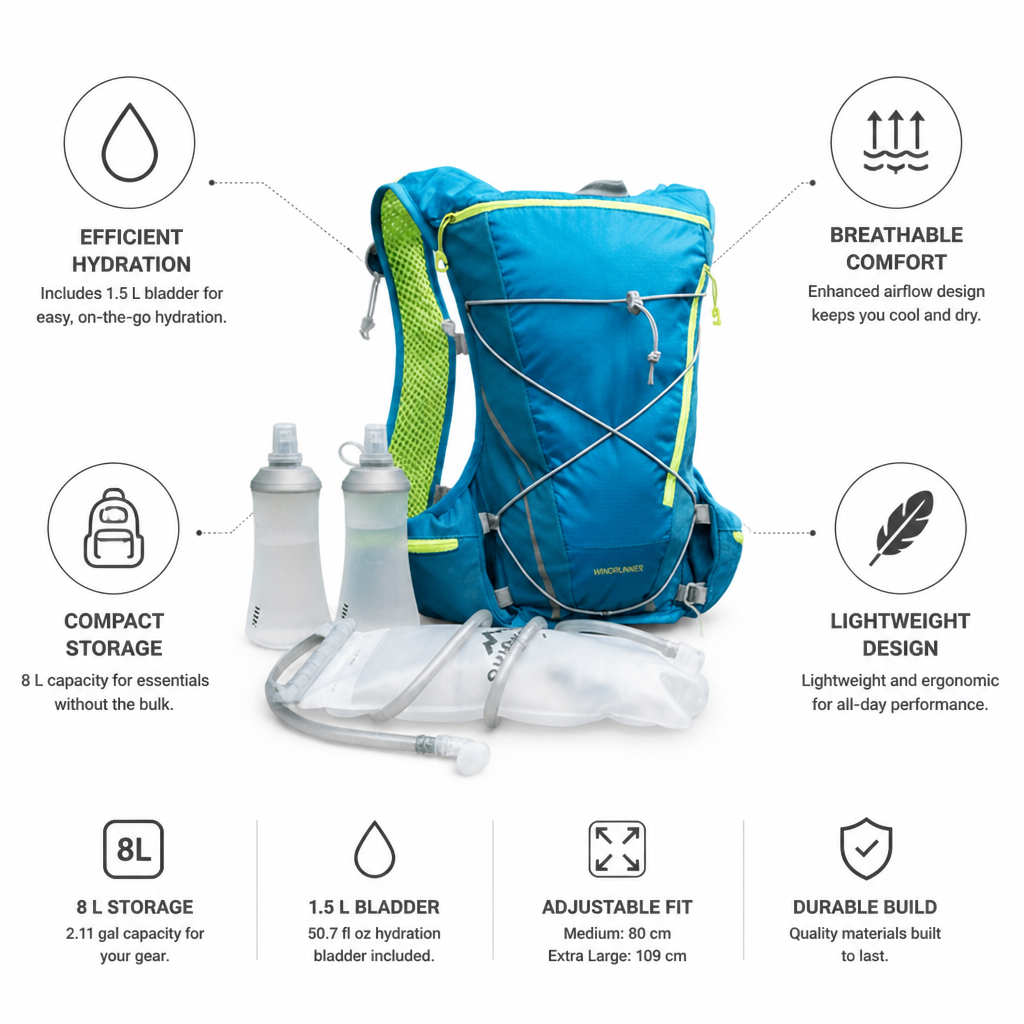 Lightweight Breathable Hydration Pack (1.5L Bladder)