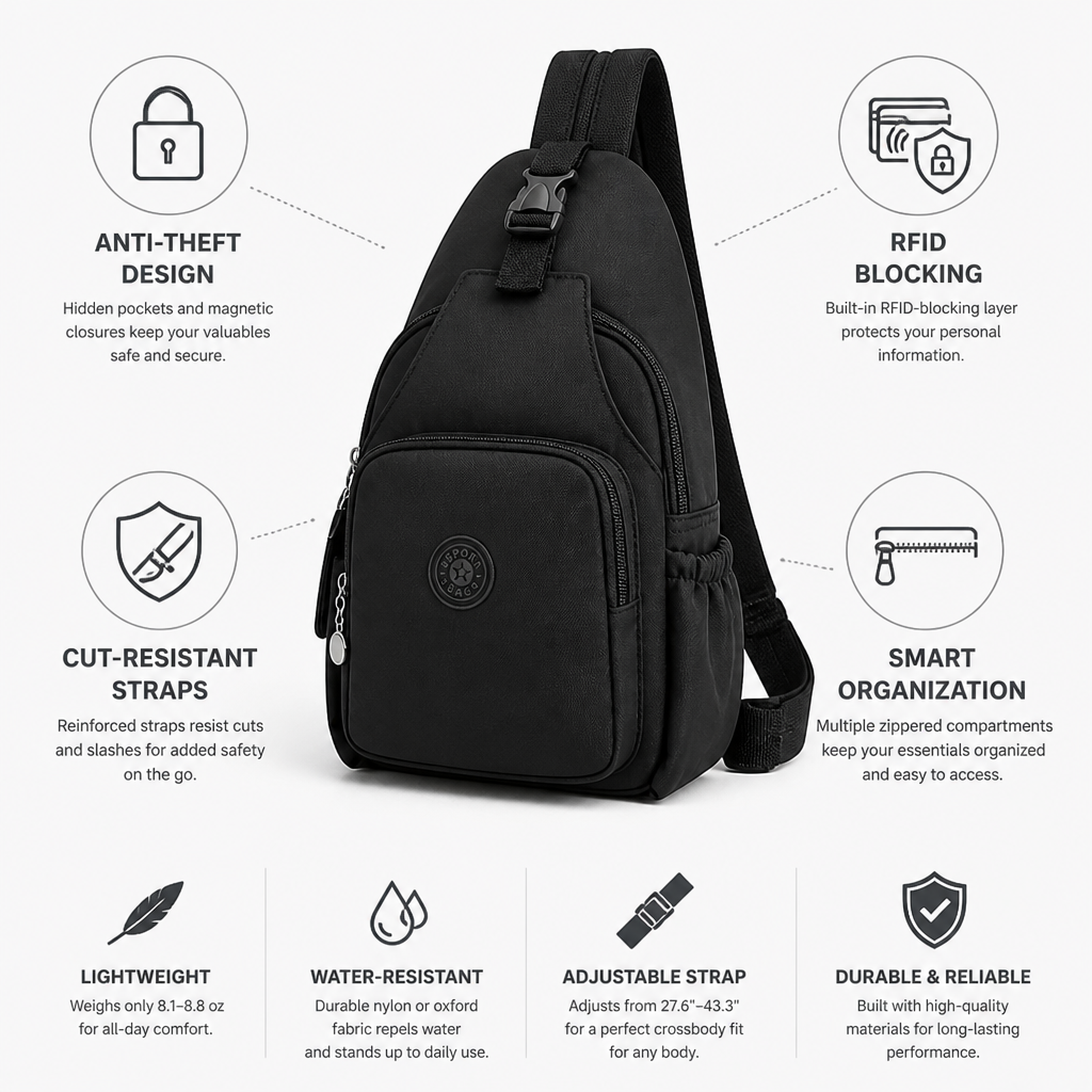 Hidden-Pocket Cut-Resistant & RFID-Blocking Crossbody Bag
