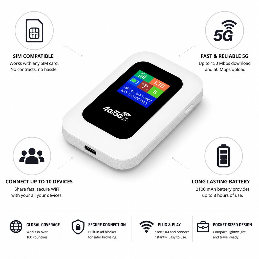 Pocket-Sized 5G SIM-Compatible Wi-Fi Router