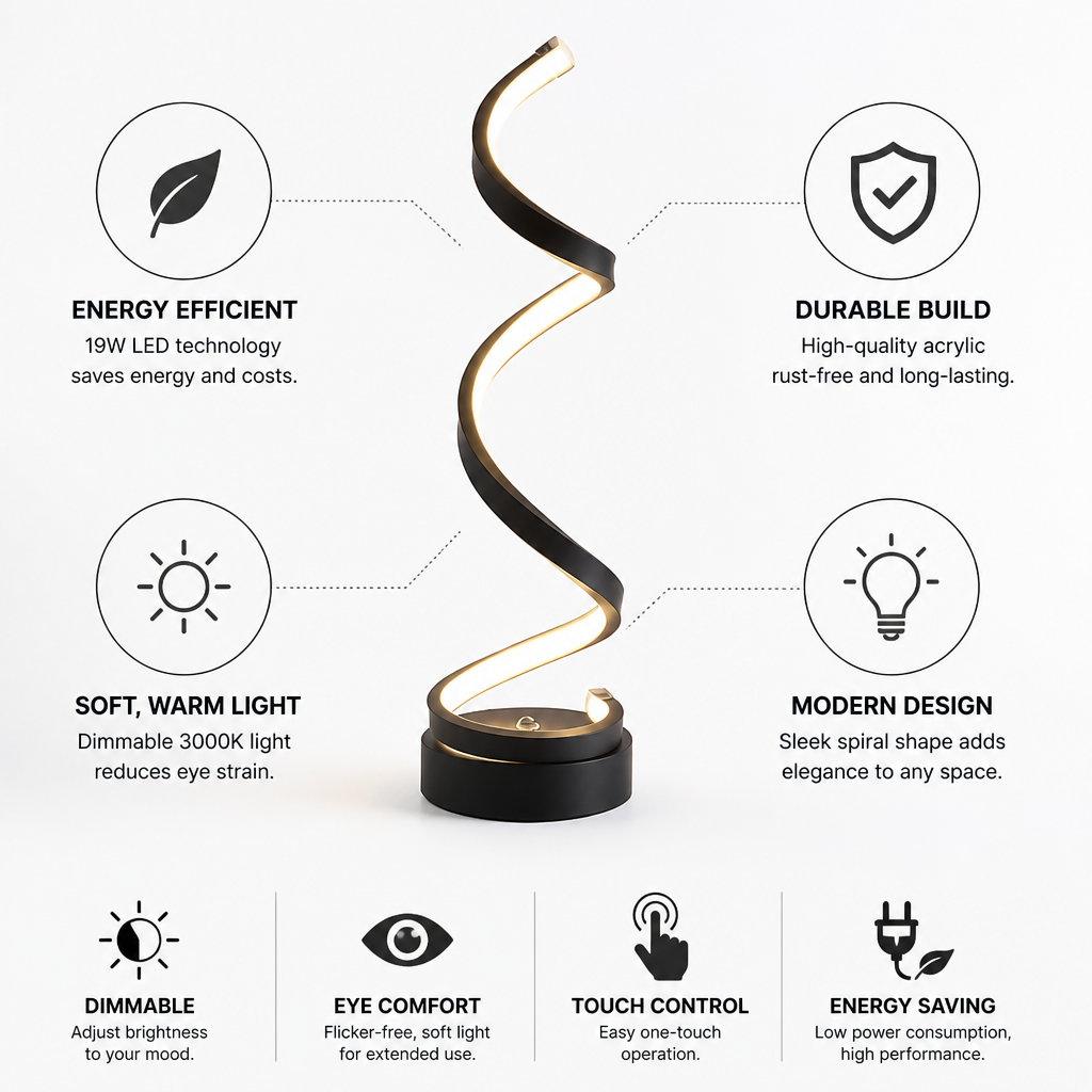 Dimmable Energy-Efficient LED Spiral Table Lamp