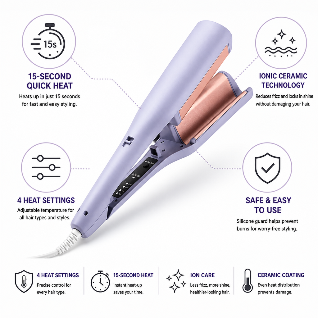15-Second Quick-Heat Ionic Ceramic Curling Iron (4 Heat Settings)