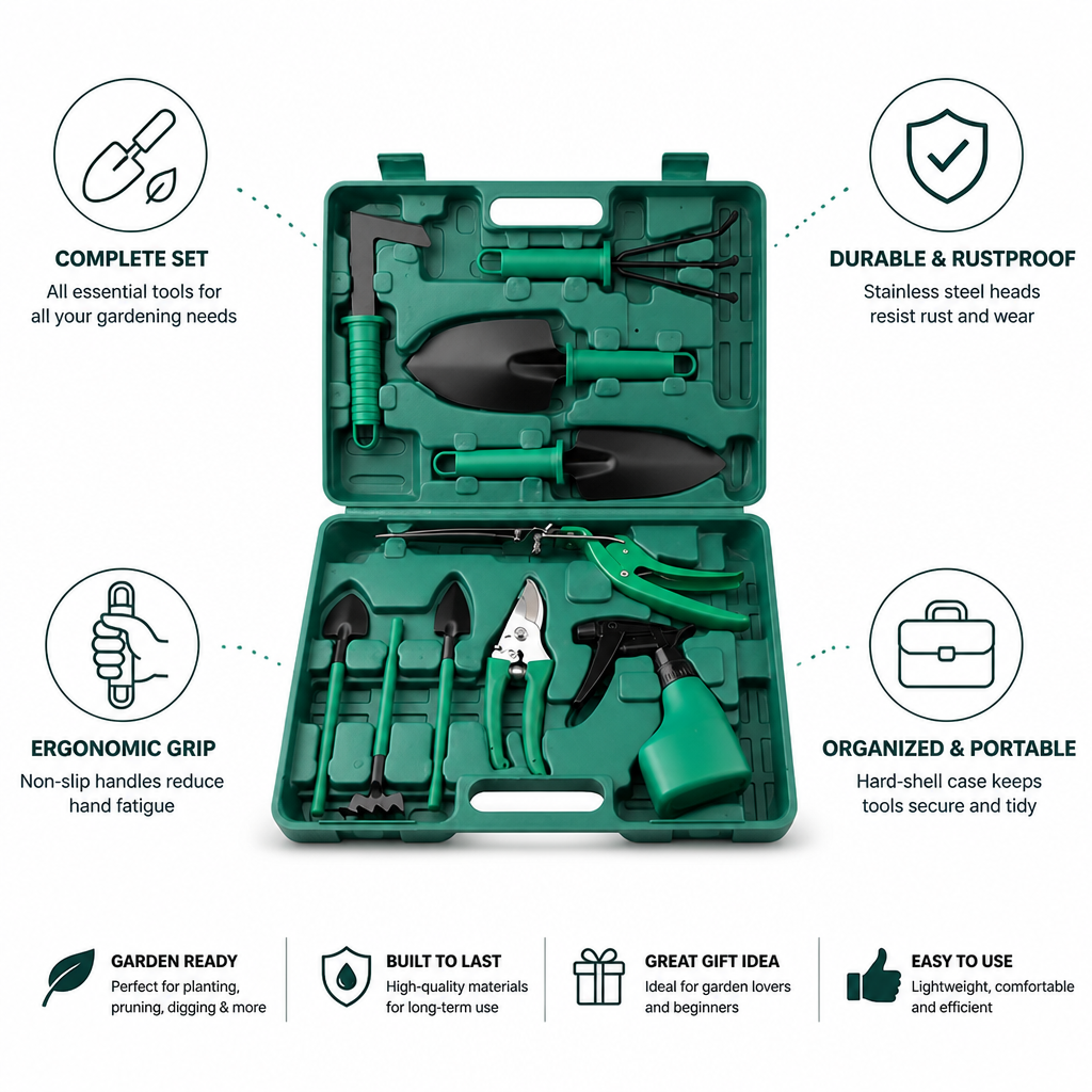 Ergonomic Non-Slip Stainless Steel Gardening Tool Set (10-Piece)