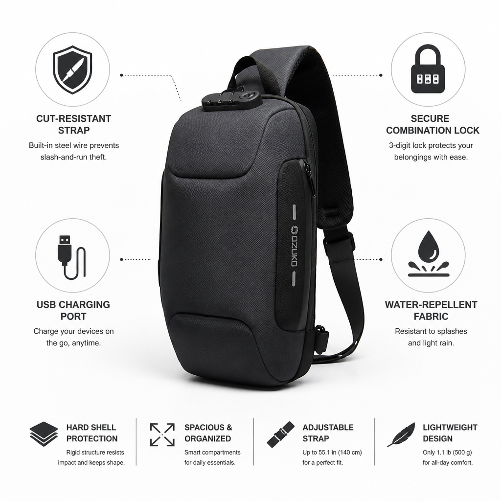 Cut-Resistant Anti-Theft USB Sling Bag