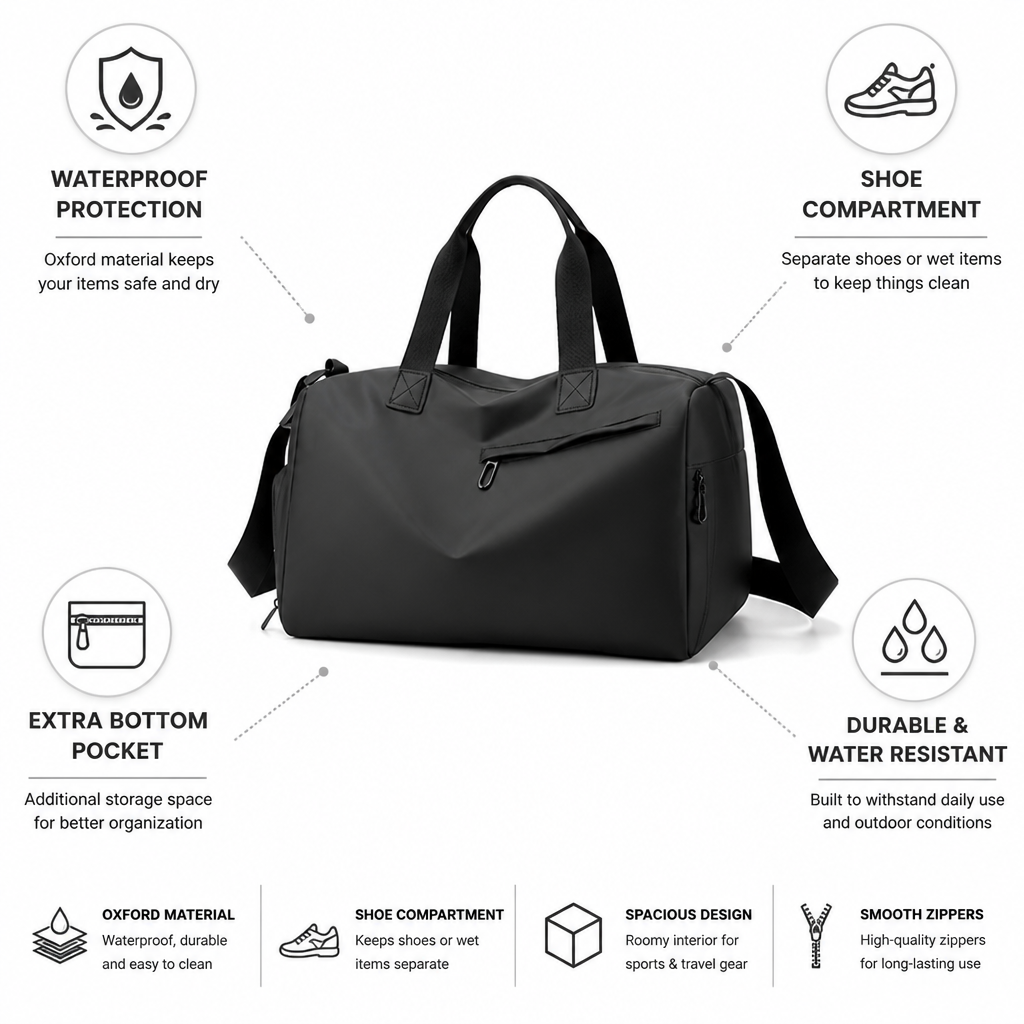 Waterproof Oxford Sports Bag With Shoe Compartment