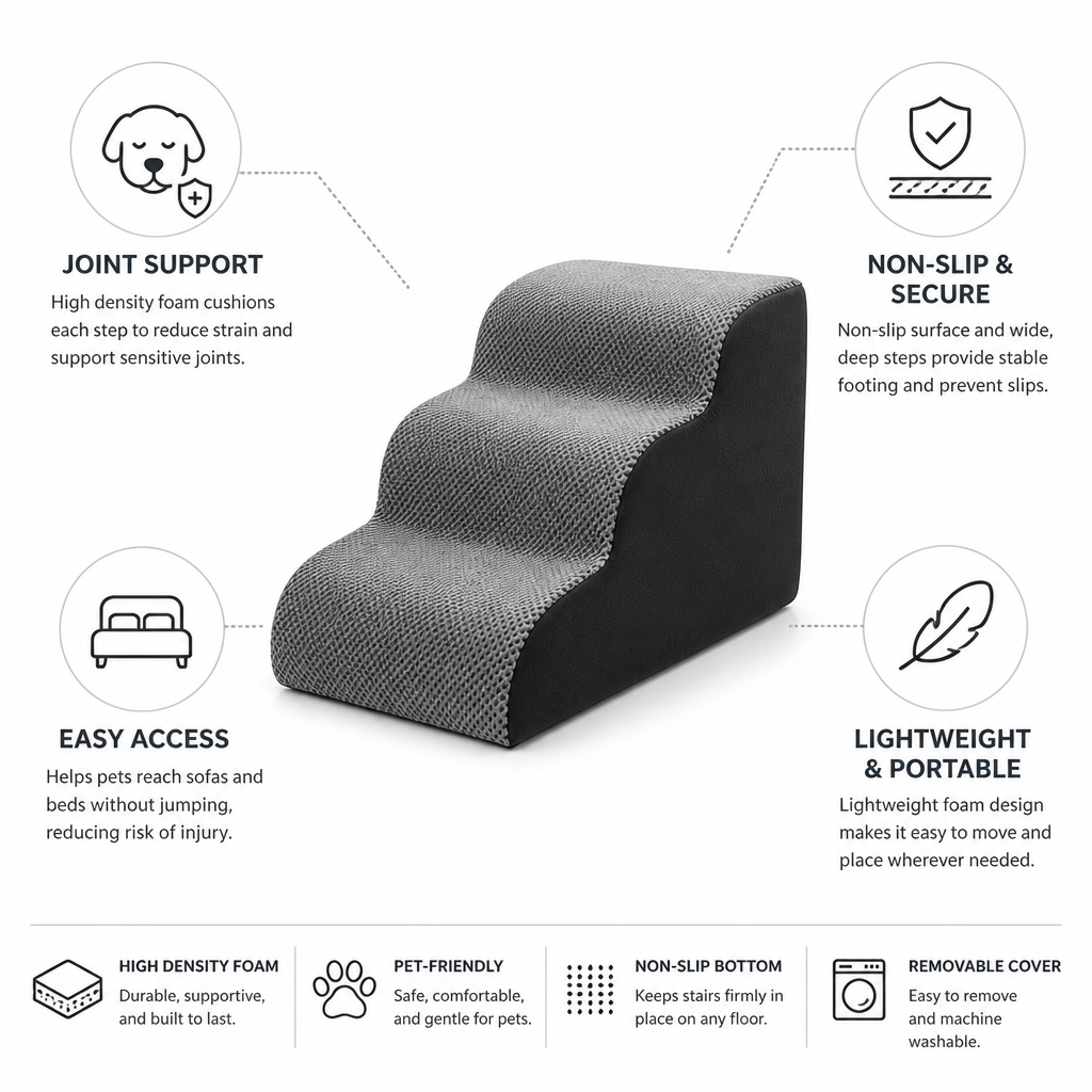 High-Density Foam Non-Slip Pet Stairs (2/3-Step)