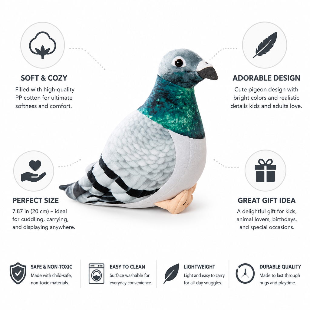 Soft PP Cotton-Filled Pigeon Plush Toy (20 cm)