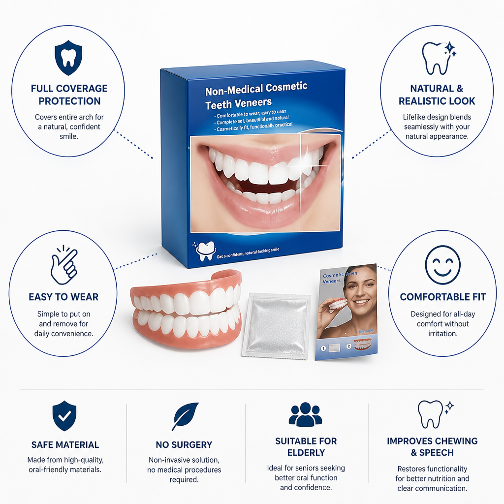 Full-Coverage Realistic Upper & Lower Denture Set (3-Piece Set)