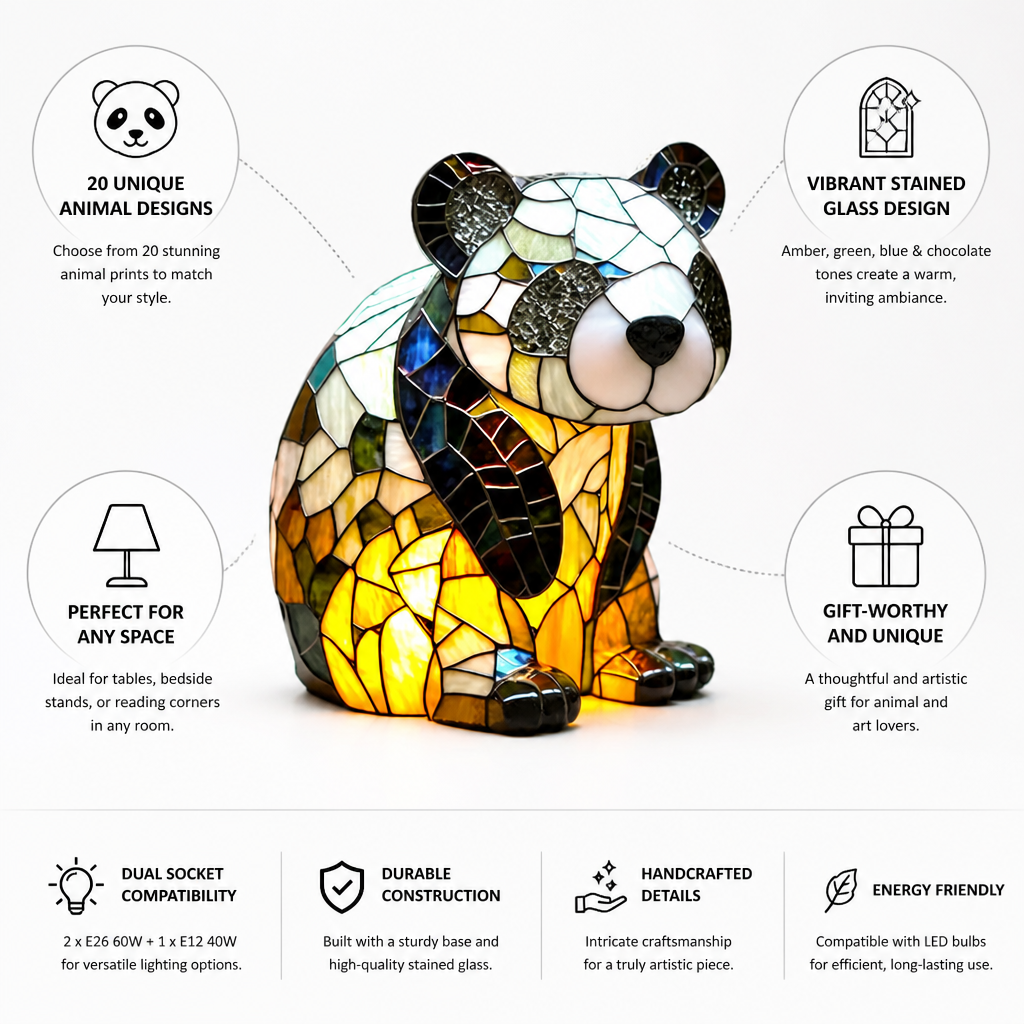 Colorful Stained Glass Animal-Print Table Lamp (20 Styles)