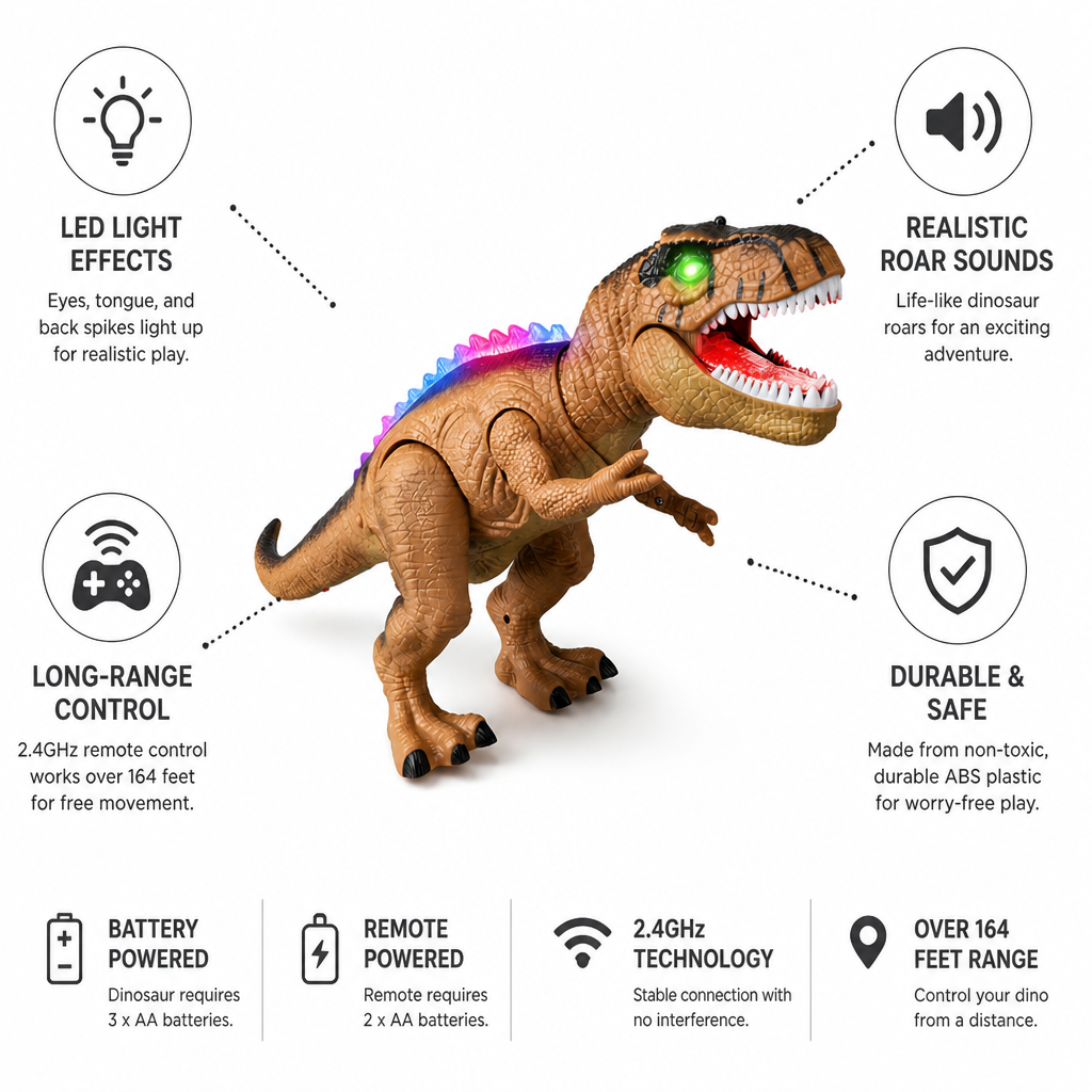 LED Light & Realistic Roar Remote Control Dinosaur Toy