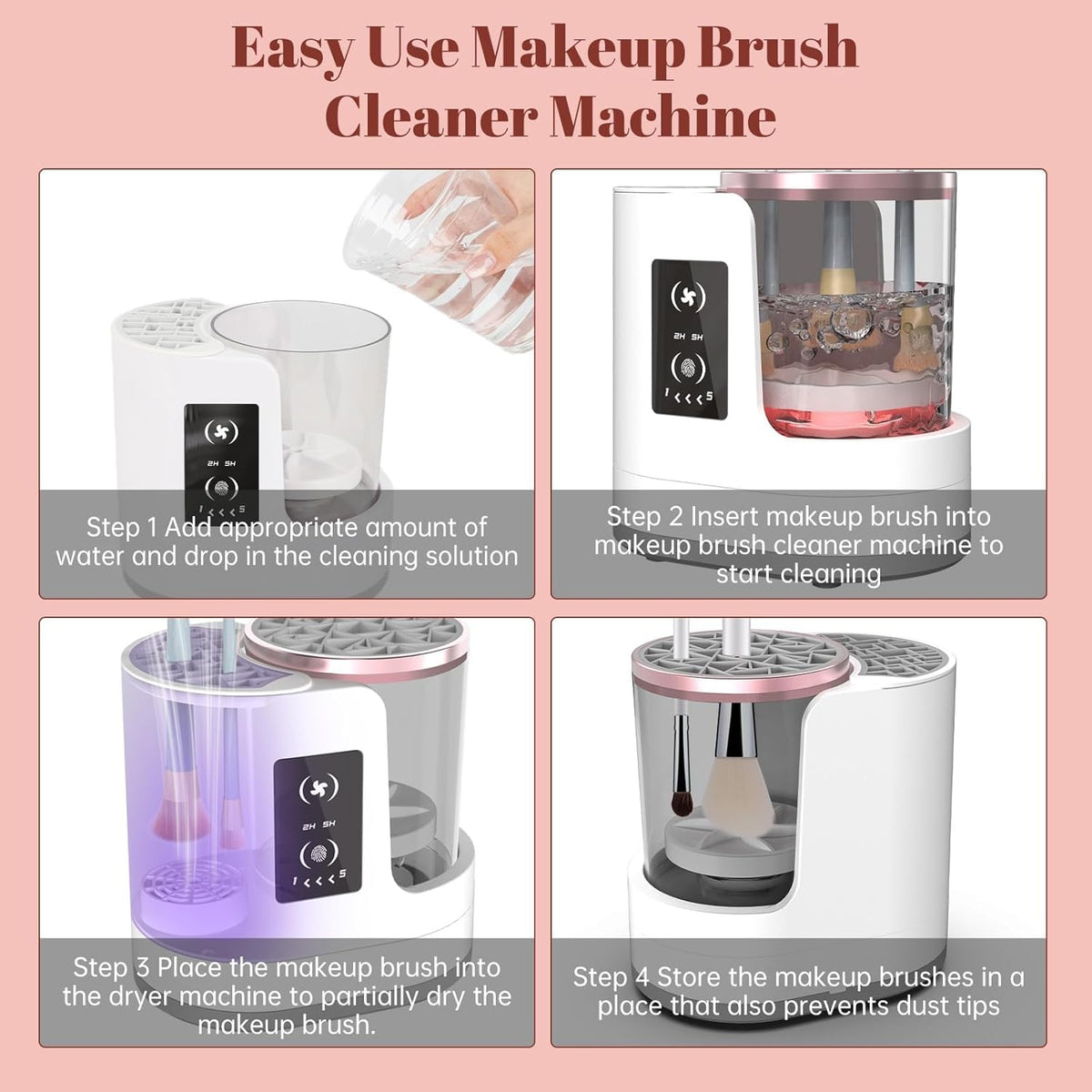 Electric Makeup Brush Cleaner with Transparent Bowl and Various Silicone Rings
