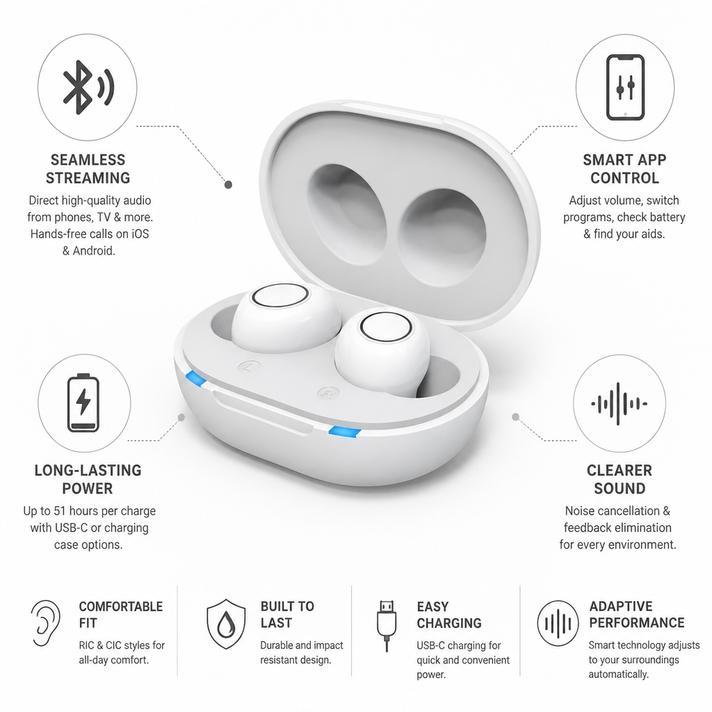 Rechargeable Bluetooth App-Control Hearing Aids (RIC & CIC)