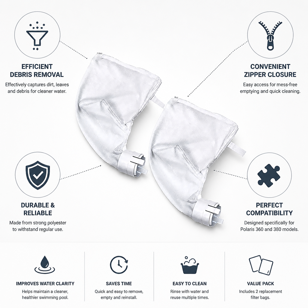 Zipper Closure Polyester Replacement Pool Cleaner Filter Bags (2-Pack)