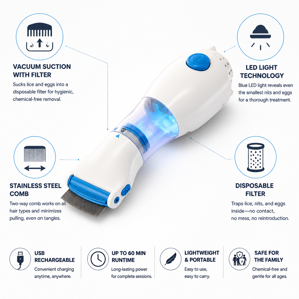 Vacuum Suction LED Electric Lice Remover (USB Rechargeable)