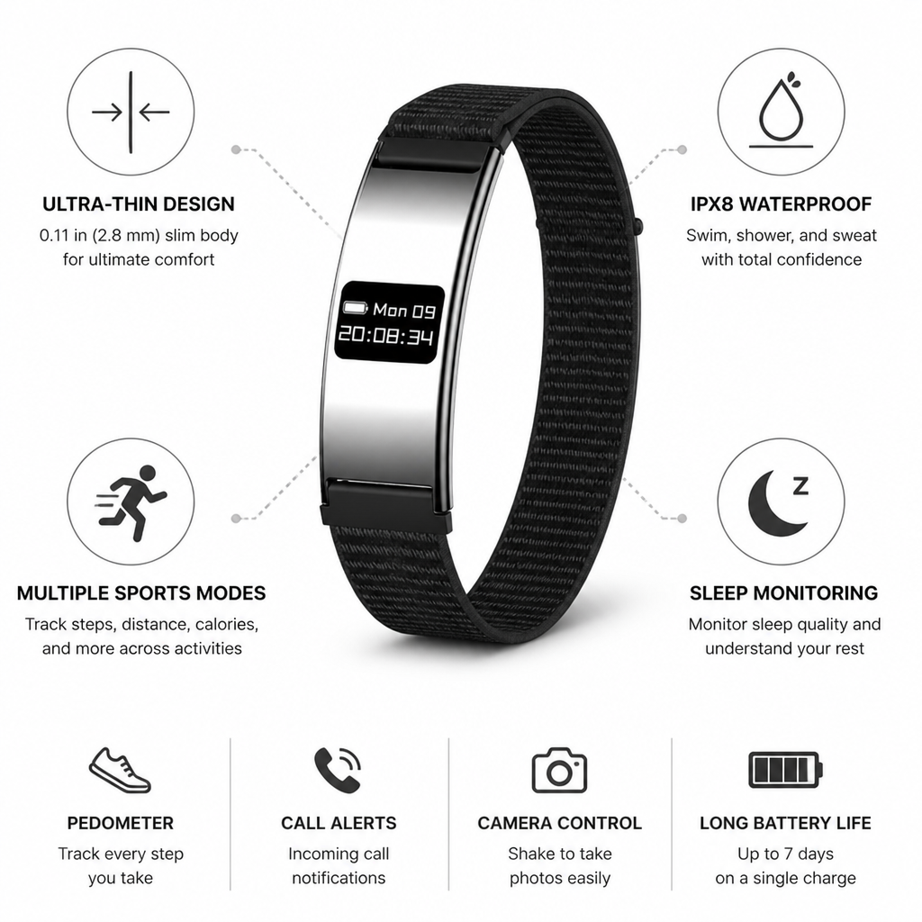 Ultra-Thin IPX8 Waterproof Fitness Tracking Smartwatch