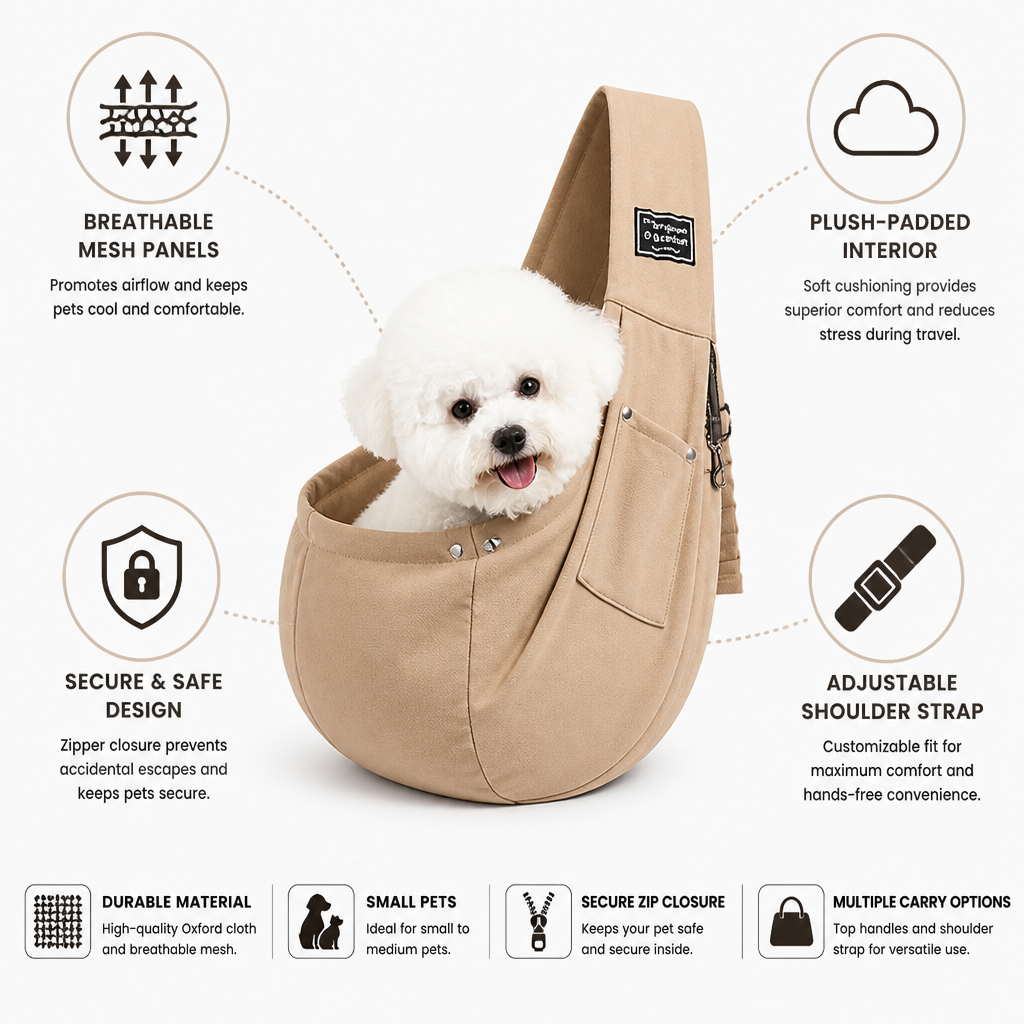 Breathable Mesh & Plush-Padded Pet Sling Carrier (Small Pets)