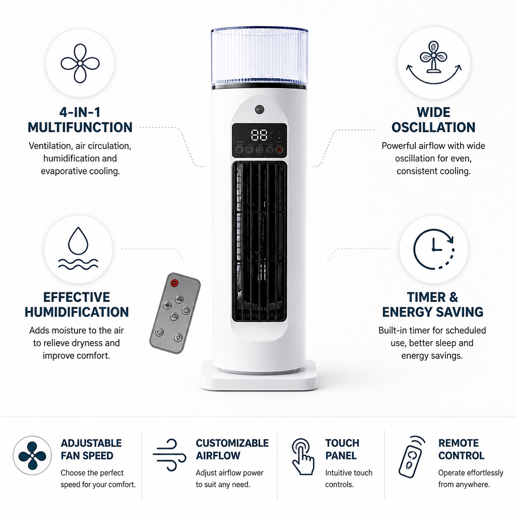 Portable 4-in-1 Remote & Timer Room Cooler