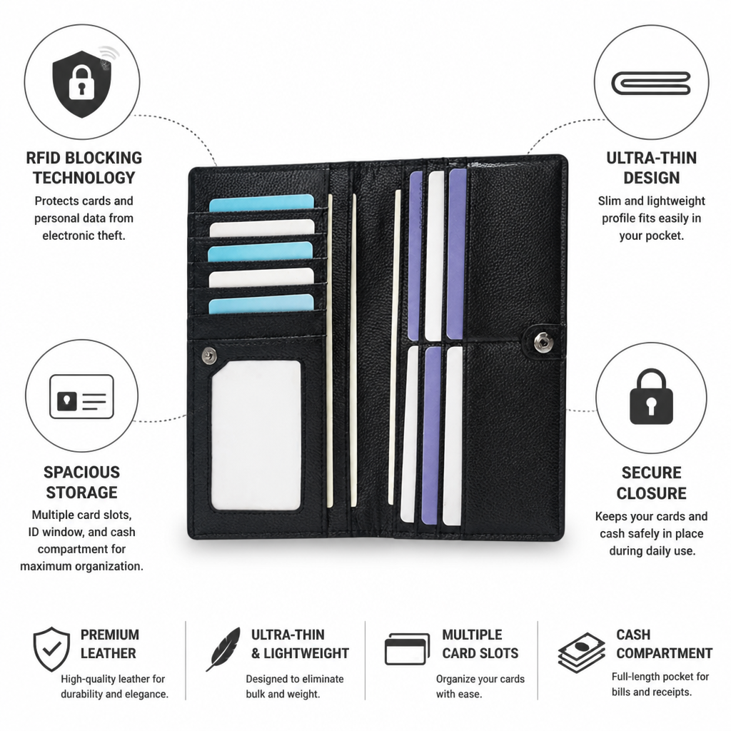 RFID-Blocking Ultra-Thin Leather Card Wallet