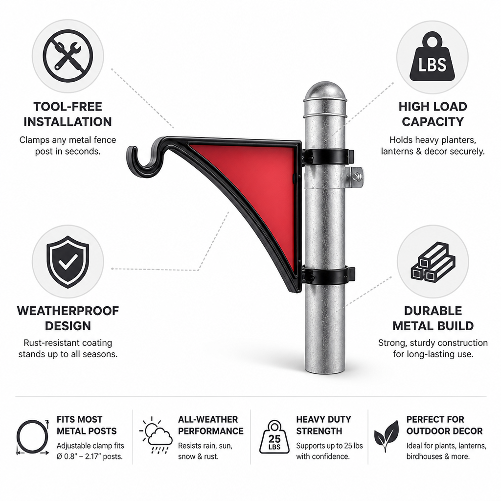 Tool-Free Weatherproof Metal Fence Hook