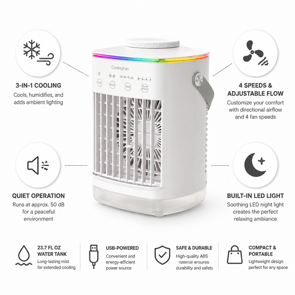 Ultrasonic Mist & USB-Powered Personal Air Cooler
