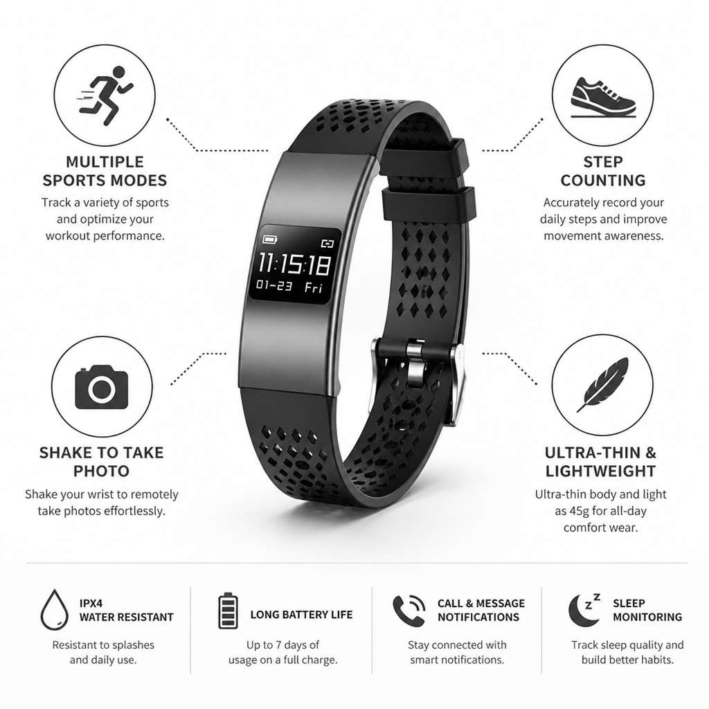 Ultra-Thin Multi-Sport Step-Counting Smart Bracelet