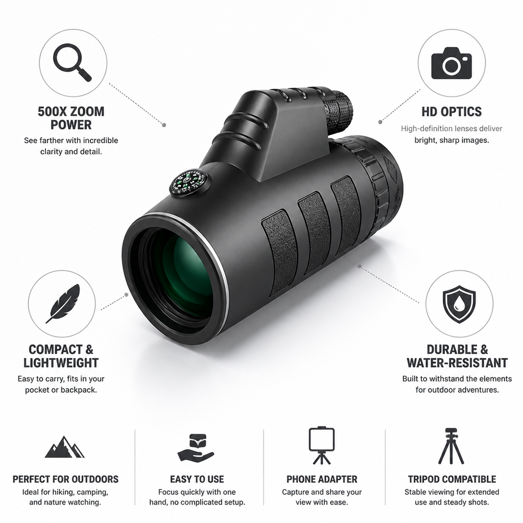 500X Zoom HD Optics Compact Monocular Telescope