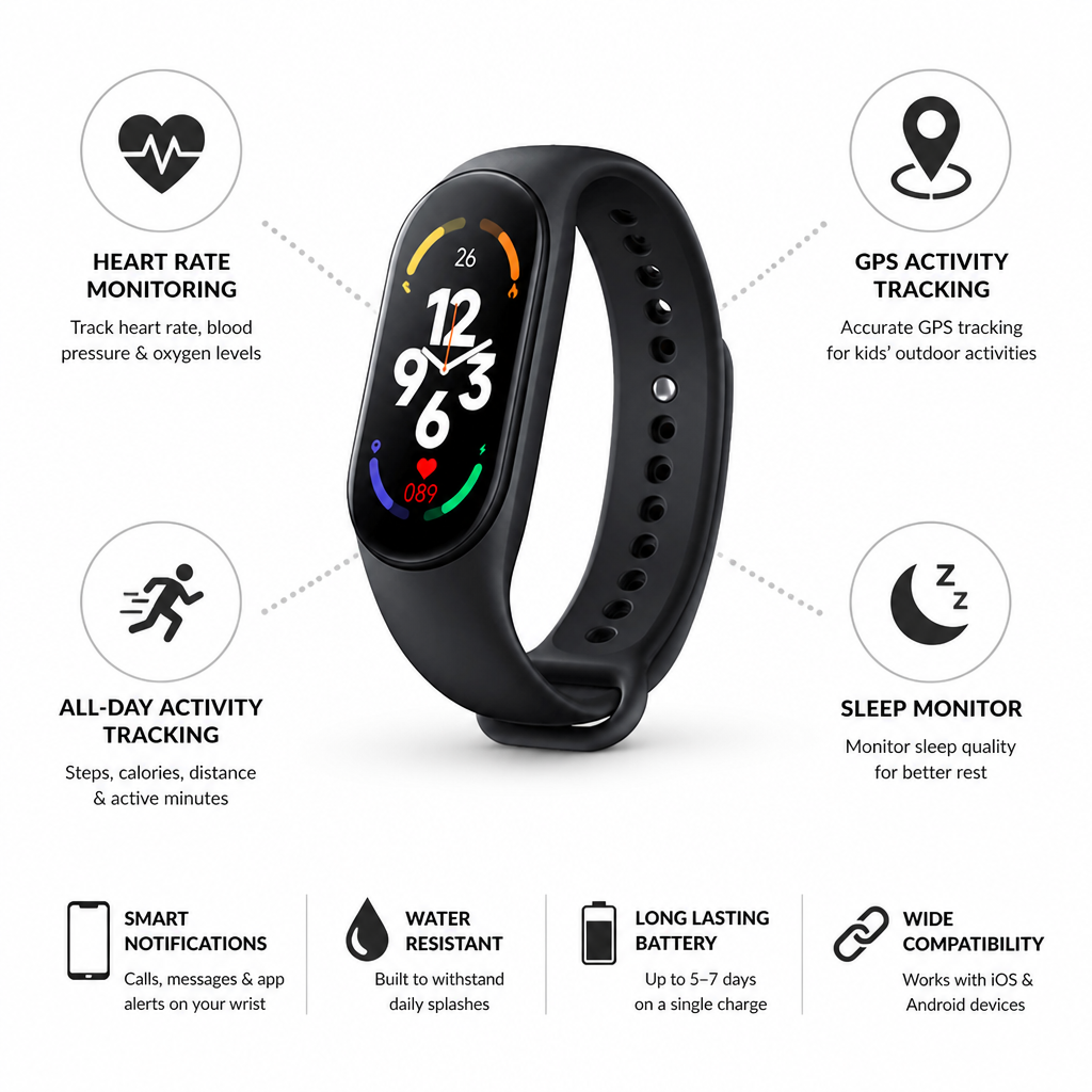 GPS & Heart Rate Kids Activity Tracker Watch (Silicone Strap)