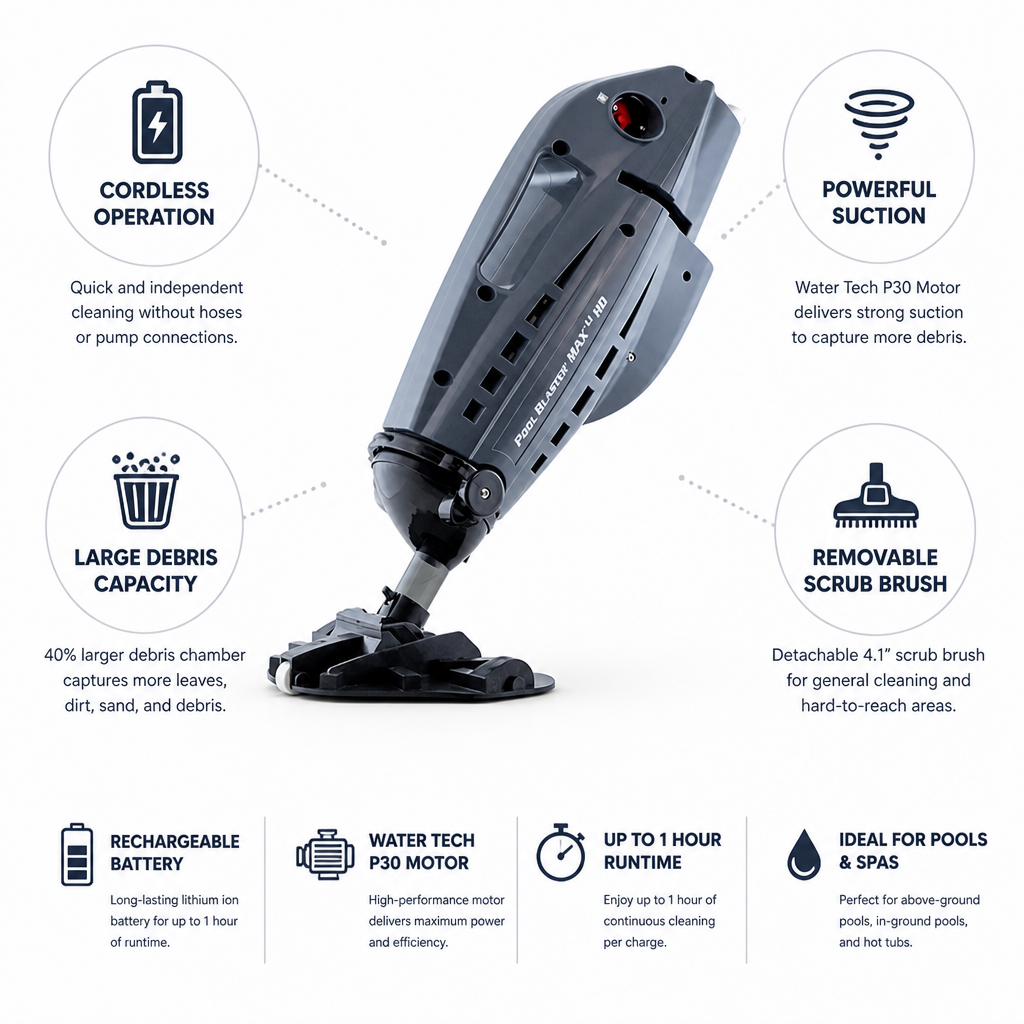 High-Suction Cordless Pool Vacuum (Removable Scrub Brush)