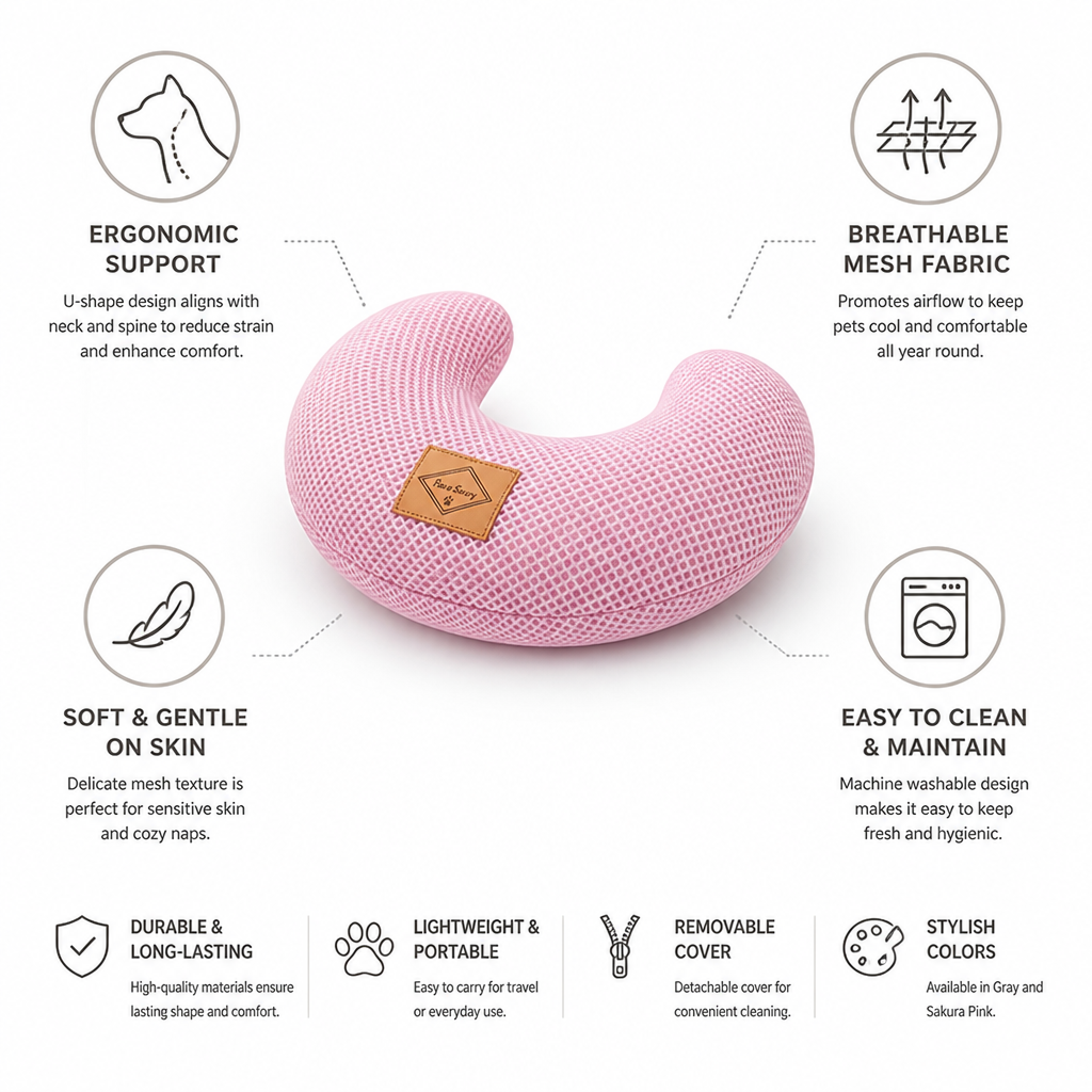 Breathable Neck & Spine Support U-Shaped Pet Pillow (Small Pets)