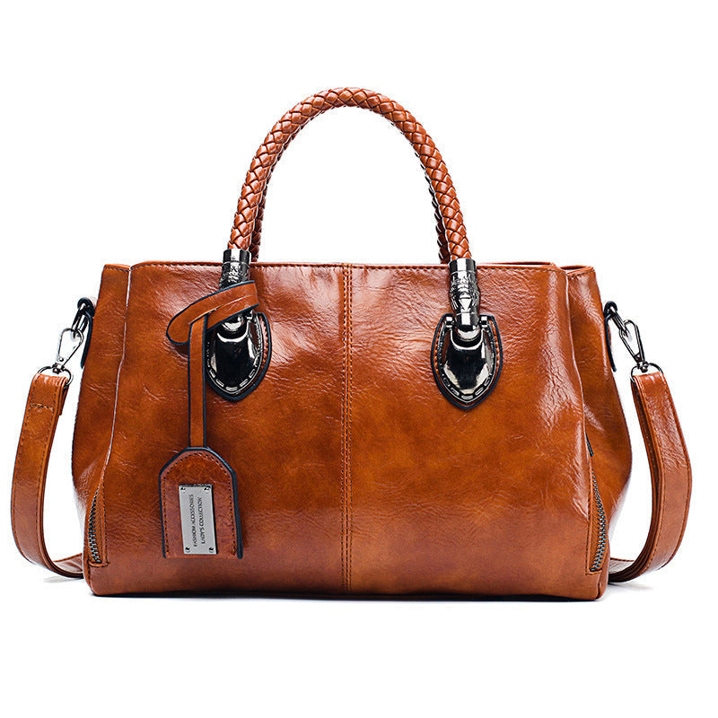 Soft Oiled Wax Leather Large Boston Tote Bag