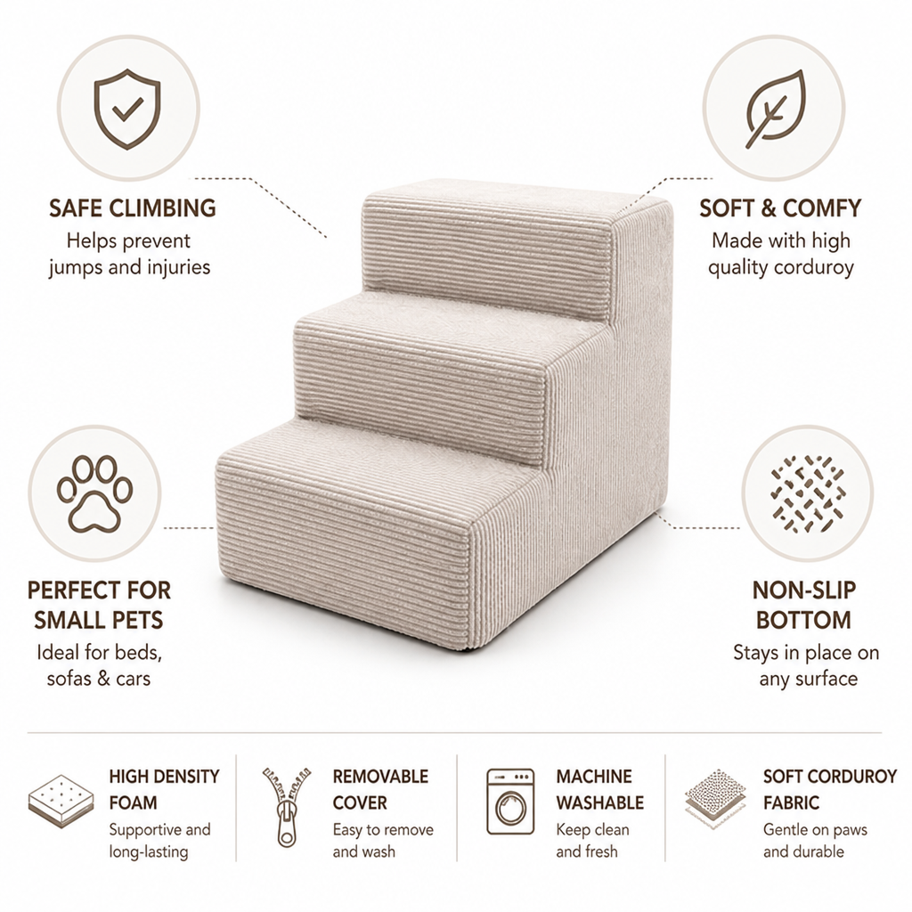 Soft Corduroy Non-Slip Pet Stairs (3-Step)