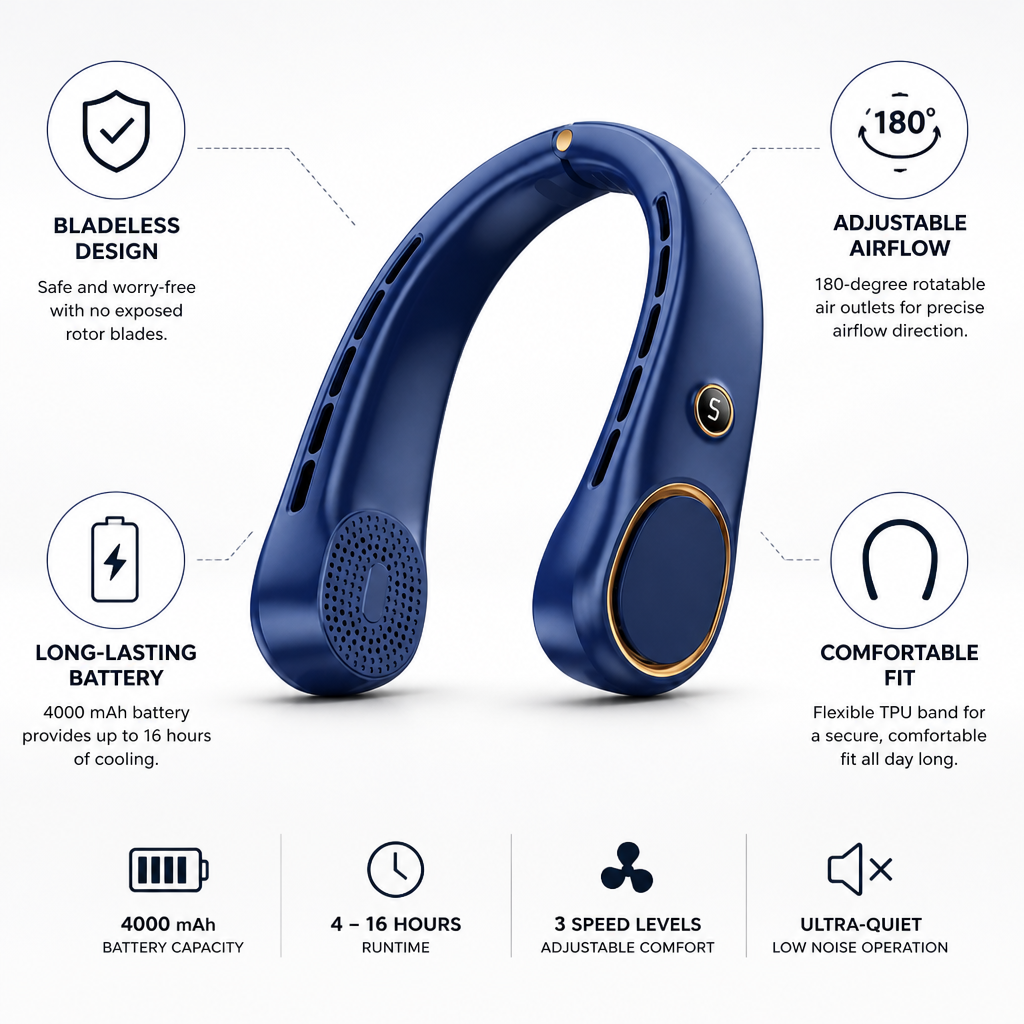 Bladeless Hands-Free Neck Fan (Up to 16-Hour Battery)